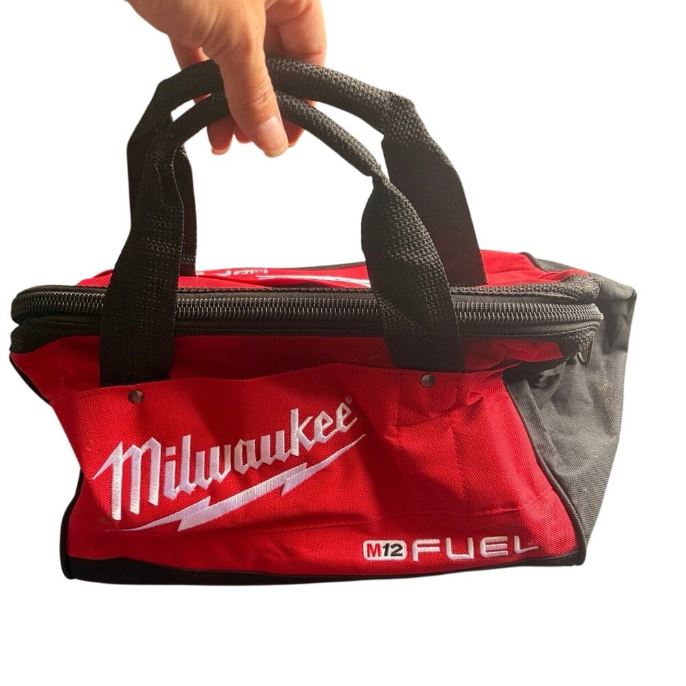 New Milwaukee tool bag, M12 fuel red wide open work bag canvas sturdy zip up